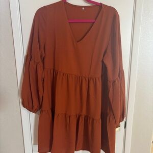 Lantern Sleeve, V Neck Loose Flowy Swing Tunic Dress